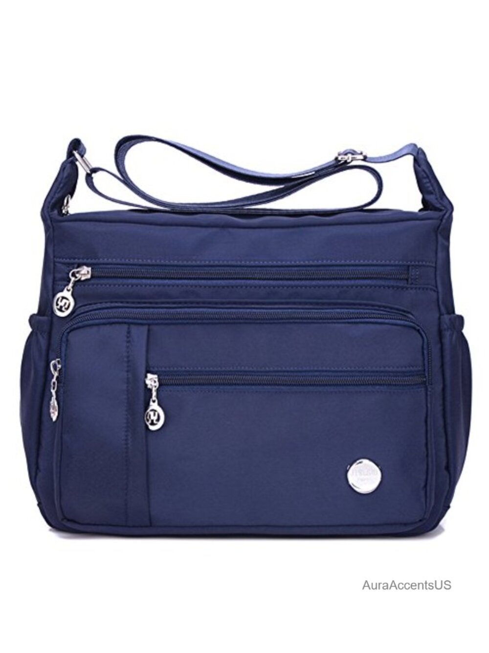 Nylon Shoulder Bag Travel Handbag Crossbody with 11 Pockets Adjustable Strap